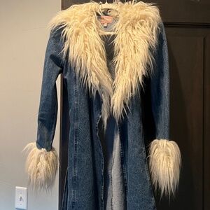 Show Me Your Mumu Penny Lane Faux Fur Denim Coat XS